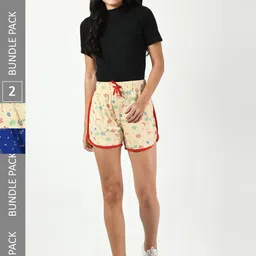 BAESD Women Pack Of 2 Printed High-Rise Pure Cotton Shorts-image-42