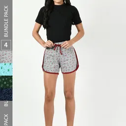BAESD Women Pack of 4 Printed High-Rise Cotton Shorts-image-93