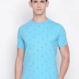 Basics Men Blue Printed Muscle Fit T-shirt-picture-12