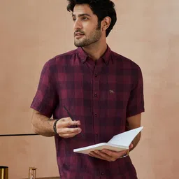 Andamen Men Purple Buffalo Checks Checked Casual Shirt-picture-23