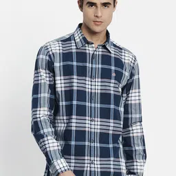 METTLE Men Navy Blue Tartan Checks Checked Casual Shirt-picture-13