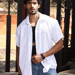 The Roadster Lifestyle Co. White Textured Oversized Pure Cotton Shirt-picture-45