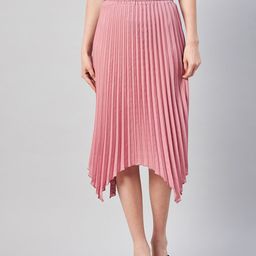 RARE Women Pink Solid A-Line Accordion Pleats Midi Skirt-picture-0