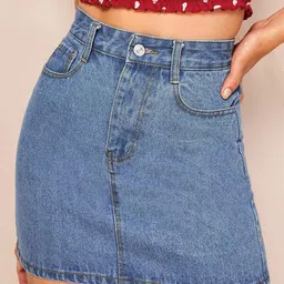 Kotty Cotton Lycra Denim A-Line Mini Skirt-picture-32