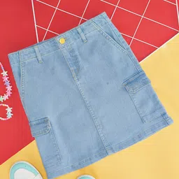 Pantaloons Junior Girls Above Knee Length Straight Pure Cotton Denim Skirt-image-36