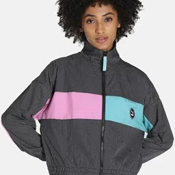 Puma Women Black White Checked SWxP Woven Outdoor Sporty Track Jacket-picture-31