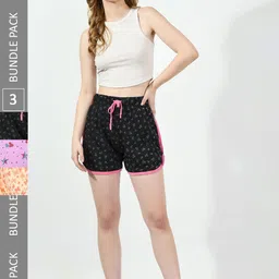 BAESD Women Pack Of 3 Conversational Printed High-Rise Pure Cotton Shorts-picture-35