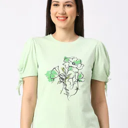 Being Human Floral Printed Round Neck Puff Sleeves Cotton T-shirt-picture-42
