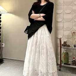 LULU & SKY Lace Flared Maxi Skirts-picture-33