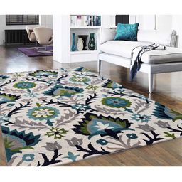 IMRA CARPET Grey & Blue Floral Woollen Carpet-picture-45