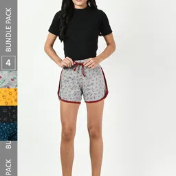 BAESD Women Pack of 4 Printed High-Rise Pure Cotton Shorts-picture-35