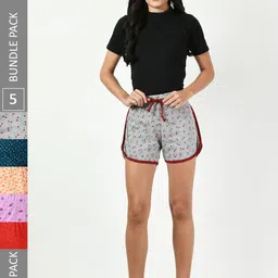 BAESD Women Pack of 5 Printed High-Rise Cotton Shorts-image-86