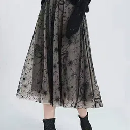 LULU & SKY Floral Embroidered Embellished Flared Midi Skirts-picture-17