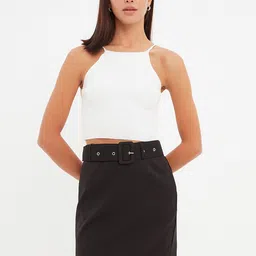 Trendyol Women Black Solid Straight Mini Skirt-picture-10