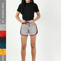 BAESD Women Pack Of 5 Printed Pure Cotton Hotpants Shorts-picture-28