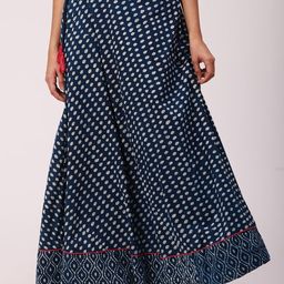 De Moza Women Blue & Off-White Printed Cotton Flared Skirts-picture-13