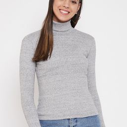 Hypernation Women Grey High Neck Slim Fit T-shirt-picture-15