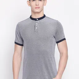Basics Men Navy Blue Mandarin Collar Muscle Fit T-shirt-image-85