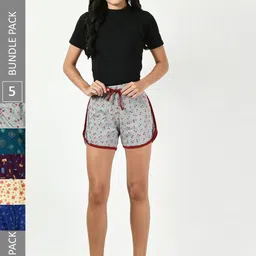 BAESD Women Pack Of 5 Printed Pure Cotton Hotpants Shorts-picture-38