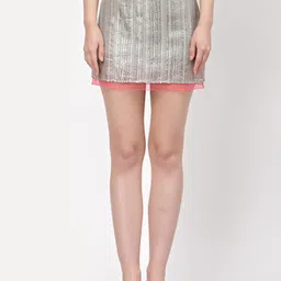 LELA Women Gold Sequined Embellished Mini Skirt-image-3