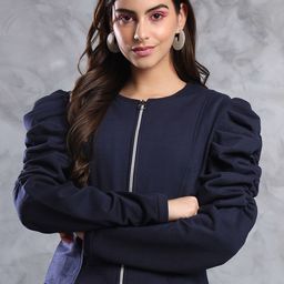 TANDUL Puff Sleeves Lightweight Fleece Tailored Jacket-picture-17