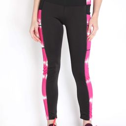 CHKOKKO Women Black & Pink Printed Stretchable Gym Tights-picture-8