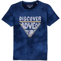 Status Quo Boys Navy Blue Typography Printed Cotton T-shirt-image-21