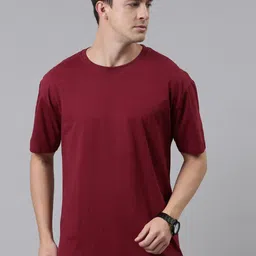 recast Men Maroon Pure Cotton Bio Finish Raw Edge Oversized  T-shirt-picture-24