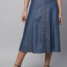 Chemistry A-Line High Waist Cotton Denim Skirt-image-26
