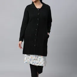 AURELIA Women Cable Knit Cardigan Longline Sweaters-image-7