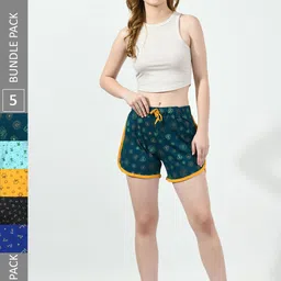 BAESD Women Pack of 5 Printed High-Rise Cotton Shorts-image-96