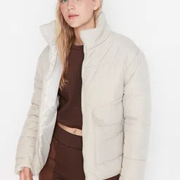 Trendyol Women Beige Mock Collar Puffer Jacket-image-27