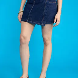 FREAKINS Pure Cotton Asymmetric Mini Denim Skirts-picture-25