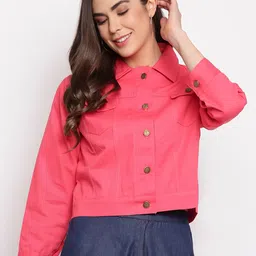 Mayra Women Pink Crop Denim Jacket-image-5