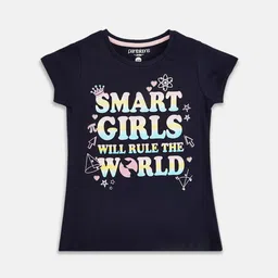 Pantaloons Junior Girls Navy Blue Typography Printed Extended Sleeves T-shirt-picture-29