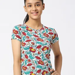 SINI MINI Girls Floral Printed Round Neck Cotton T-shirt-picture-37