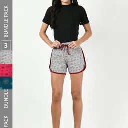 BAESD Women Pack of 3 Printed High-Rise Cotton Shorts-picture-22