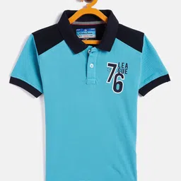 Duke Kids-Boys Blue Typography Colourblocked Polo Collar T-shirt-picture-32