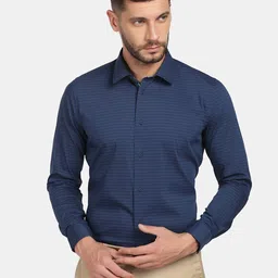 Blackberrys TechPro Men Navy Blue Slim Fit Horizontal Striped Formal Shirt-picture-24