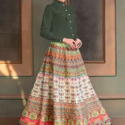 SAPTRANGI Printed Flared Maxi Skirt-picture-21