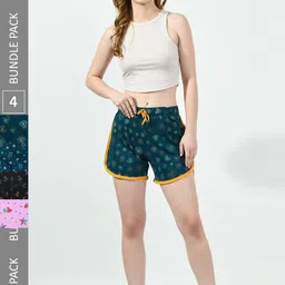 BAESD Women Pack Of 4 Conversational Printed Pure Cotton Shorts-image-92