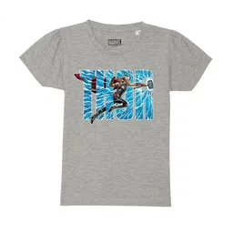 Marvel by Wear Your Mind Girls Grey Puff Sleeves Pure Cotton T-shirt-picture-1