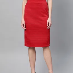 Zima Leto Women Red Solid Striped Skirt-image-69