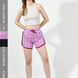 BAESD Women Pack Of 2 Printed Pure Cotton High-Rise Shorts-image-73