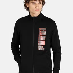 Puma Men Black Red Printed Stand Collar Slim Fit Bomber Track Jacket-picture-10