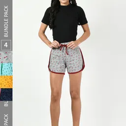 BAESD Women Pack Of 4 Printed High-Rise Pure Cotton Hot Pants-picture-18