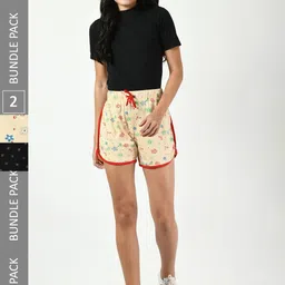 BAESD Women Pack of 2 Printed Pure Cotton Hot Pants Shorts-image-45