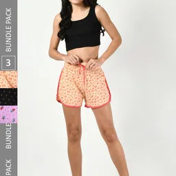 BAESD Women Pack Of 3 Conversational Printed High-Rise Pure Cotton Shorts-image-95
