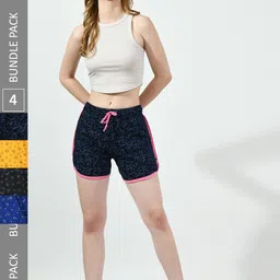 BAESD Women Pack of 4 Conversational Printed Pure Cotton Hot Pants Shorts-image-84