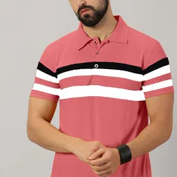 AUSK Striped Polo Collar Short Sleeves Cotton T-shirt-picture-57